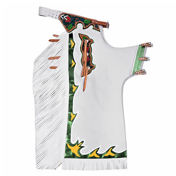 Hilason Bronc Bull Riding Genuine Leather Rodeo Western Chaps White Green